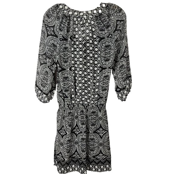 Whimsigoth Bohemian Black White Mosaic Pattern Summer Spring Hippy Dress CacheXS - Picture 2 of 14